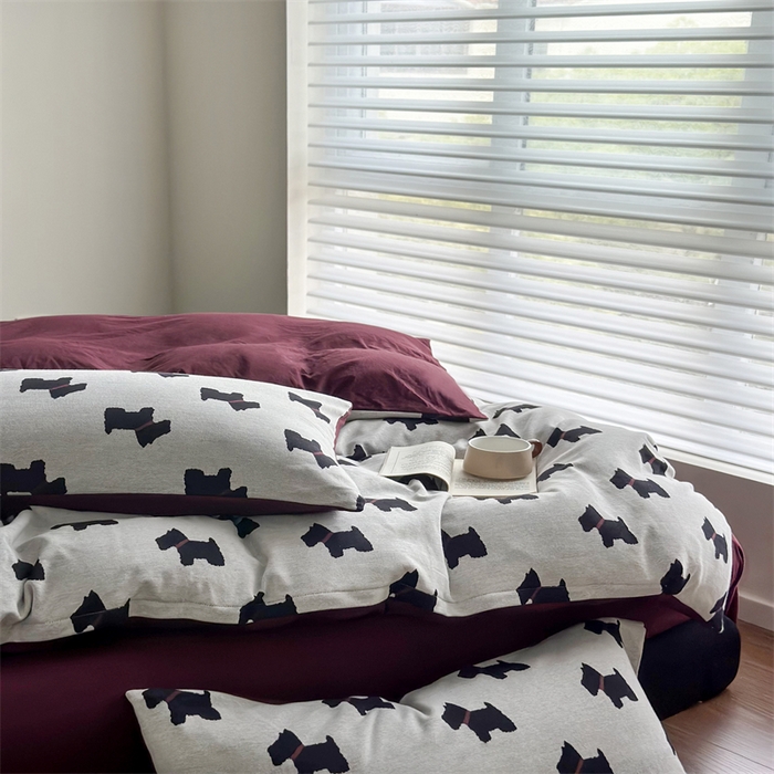 91家纺网 家纺一手货源 找家纺 梦可莱家居 2025秋冬新品全棉针织加厚提花四件套 布丁