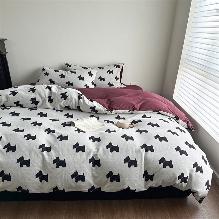 91家纺网 家纺一手货源 找家纺 梦可莱家居 2025秋冬新品全棉针织加厚提花四件套 布丁