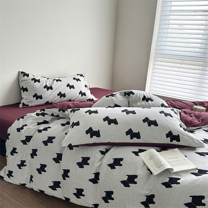 91家纺网 家纺一手货源 找家纺 梦可莱家居 2025秋冬新品全棉针织加厚提花四件套 布丁