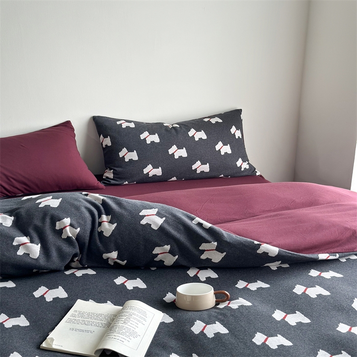 91家纺网 家纺一手货源 找家纺 梦可莱家居 2025秋冬新品全棉针织加厚提花四件套 布丁-灰