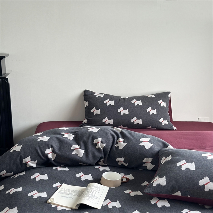 91家纺网 家纺一手货源 找家纺 梦可莱家居 2025秋冬新品全棉针织加厚提花四件套 布丁-灰