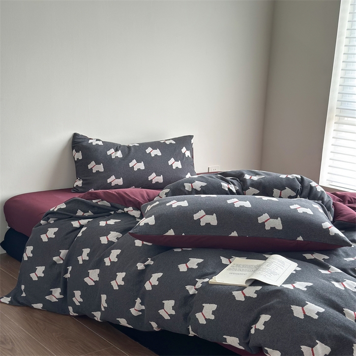 91家纺网 家纺一手货源 找家纺 梦可莱家居 2025秋冬新品全棉针织加厚提花四件套 布丁-灰