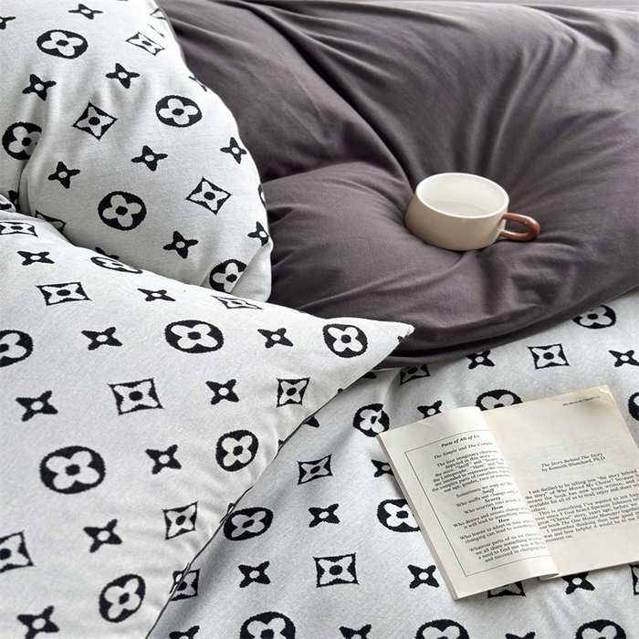 91家纺网 家纺一手货源 找家纺 梦可莱家居 2025秋冬新品全棉针织加厚提花四件套 路易