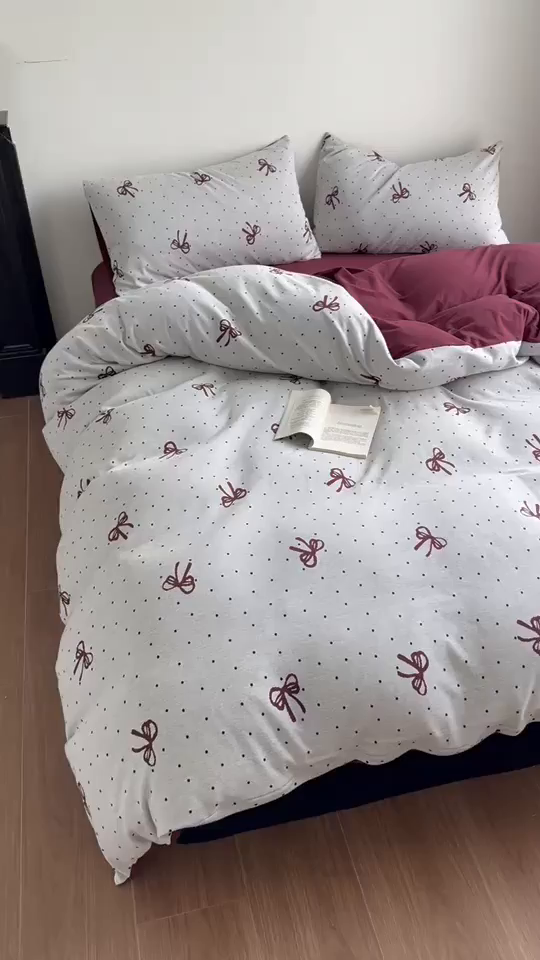 91家纺网 家纺一手货源 找家纺 梦可莱家居 2025秋冬新品全棉针织加厚提花四件套 甜心