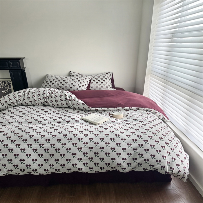 梦可莱家居 2025秋冬新品全棉针织加厚提花四件套 樱桃