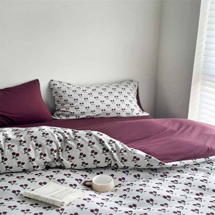 91家纺网 家纺一手货源 找家纺 梦可莱家居 2025秋冬新品全棉针织加厚提花四件套 樱桃