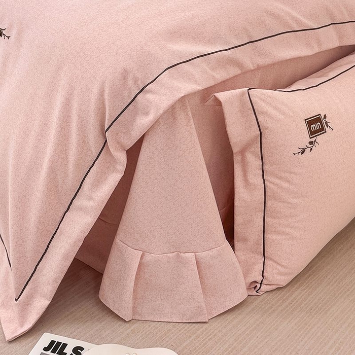 91家纺网 家纺一手货源 找家纺 孑寐家纺 2025新款全棉磨毛刺绣绣花四件套-简爱 简爱-粉色