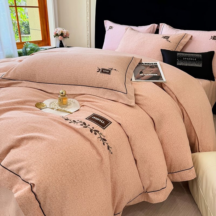 孑寐家纺 2025新款全棉磨毛刺绣绣花四件套-简爱 简爱-橘色