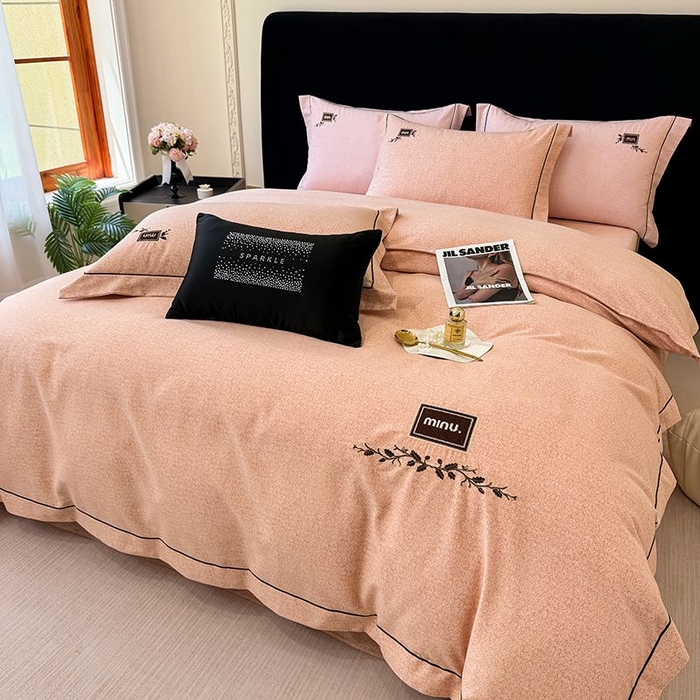 91家纺网 家纺一手货源 找家纺 孑寐家纺 2025新款全棉磨毛刺绣绣花四件套-简爱 简爱-橘色