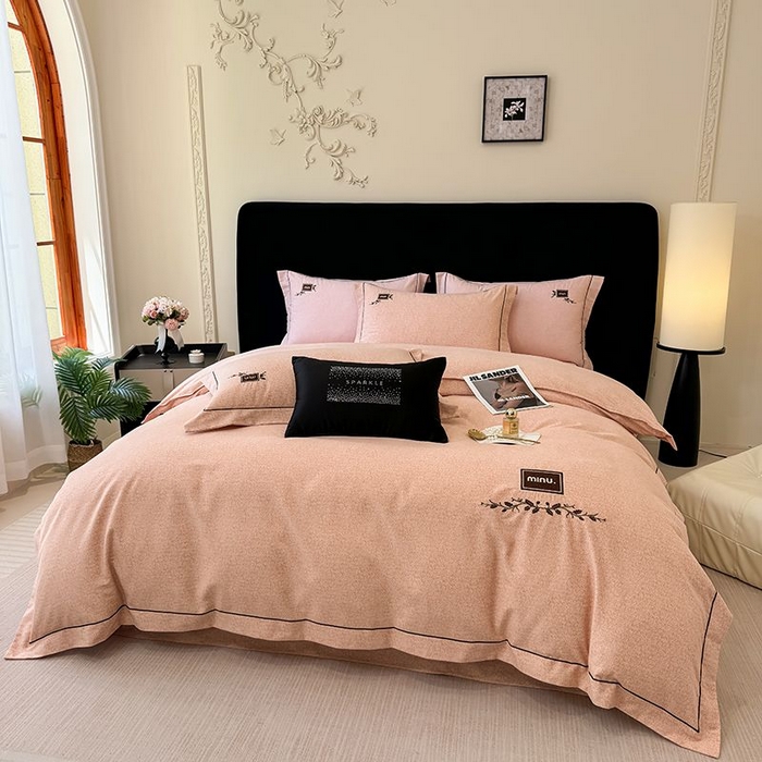 91家纺网 家纺一手货源 找家纺 孑寐家纺 2025新款全棉磨毛刺绣绣花四件套-简爱 简爱-橘色