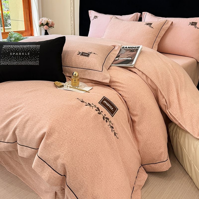 91家纺网 家纺一手货源 找家纺 孑寐家纺 2025新款全棉磨毛刺绣绣花四件套-简爱 简爱-橘色