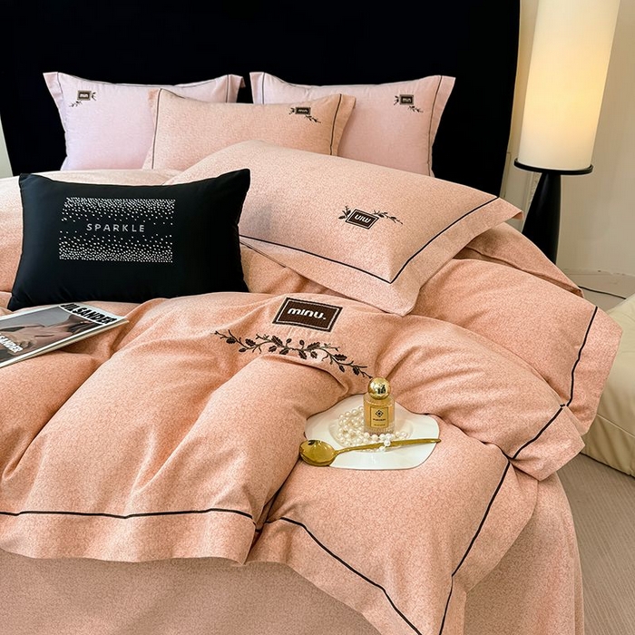 91家纺网 家纺一手货源 找家纺 孑寐家纺 2025新款全棉磨毛刺绣绣花四件套-简爱 简爱-橘色