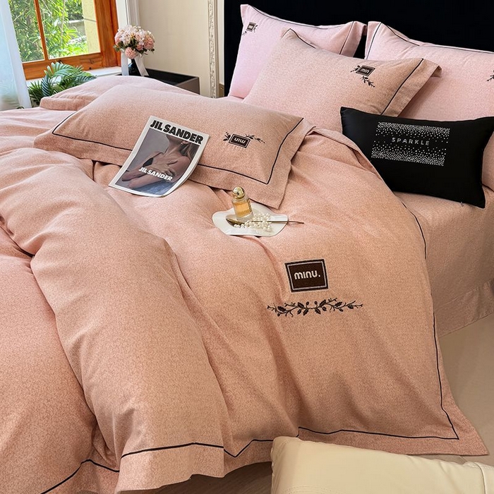 91家纺网 家纺一手货源 找家纺 孑寐家纺 2025新款全棉磨毛刺绣绣花四件套-简爱 简爱-橘色