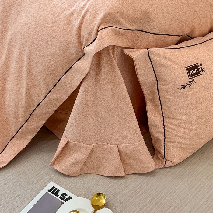 91家纺网 家纺一手货源 找家纺 孑寐家纺 2025新款全棉磨毛刺绣绣花四件套-简爱 简爱-橘色