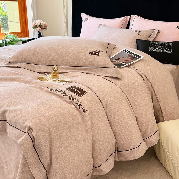 孑寐家纺 2025新款全棉磨毛刺绣绣花四件套-简爱 简爱-浅咖