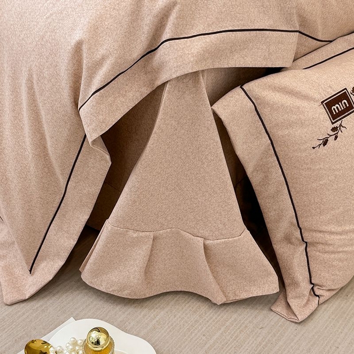 91家纺网 家纺一手货源 找家纺 孑寐家纺 2025新款全棉磨毛刺绣绣花四件套-简爱 简爱-浅咖