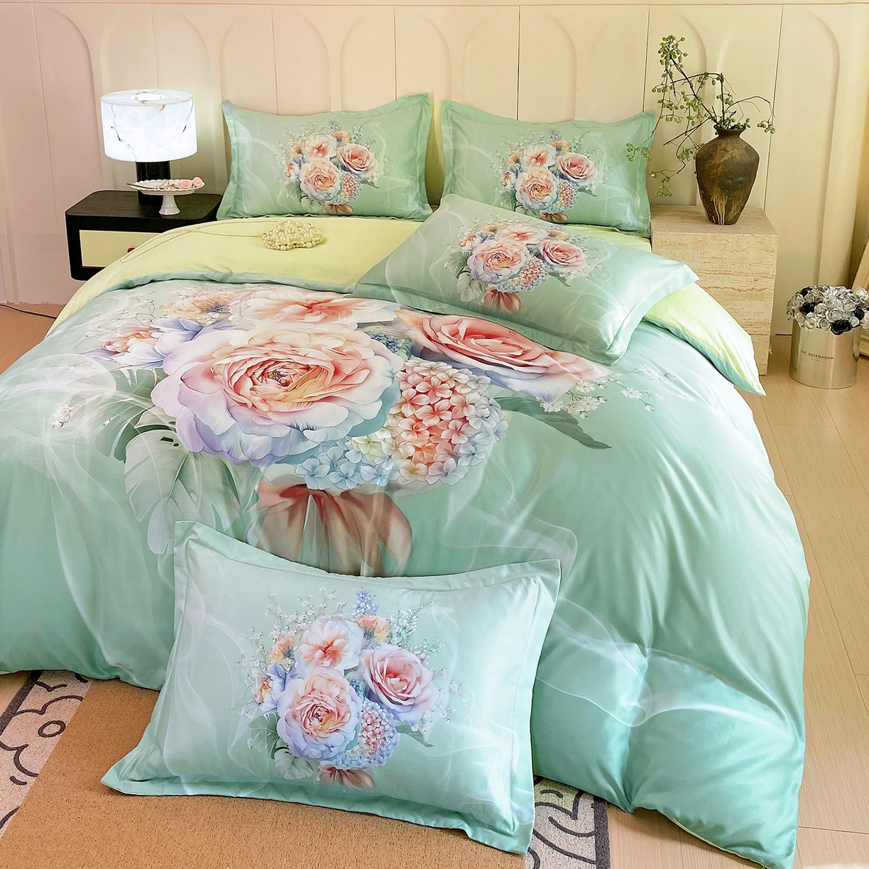 91家纺网 家纺一手货源 找家纺 大麦乐田 2025新款 直播爆款细斜纹磨毛数码印花四件套 月光之梦 兰