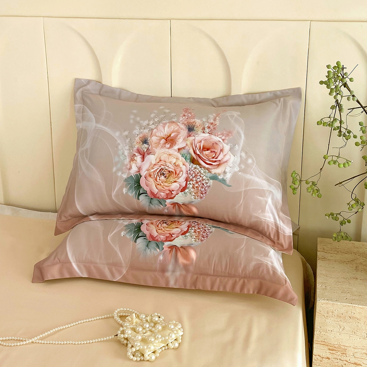 91家纺网 家纺一手货源 找家纺 大麦乐田 2025新款 直播爆款细斜纹磨毛数码印花四件套 月光之梦 卡其