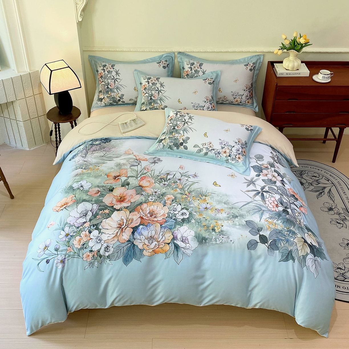 91家纺网 家纺一手货源 找家纺 大麦乐田 2025新款 直播爆款细斜纹磨毛数码印花四件套 仙本娜 兰