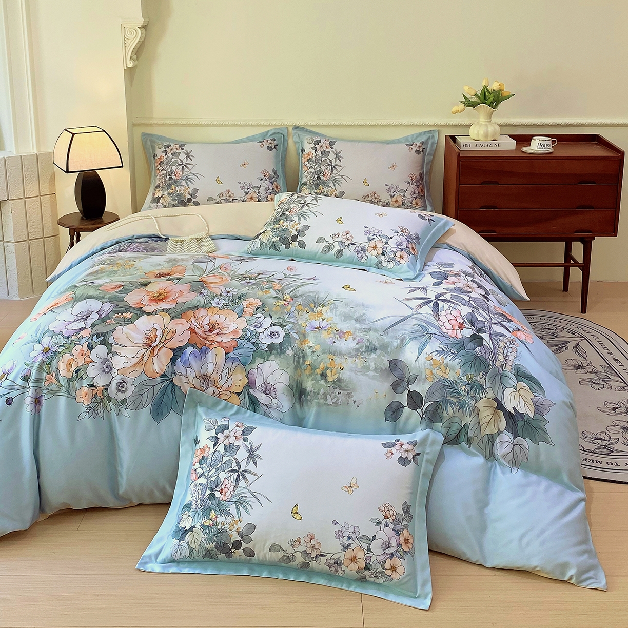 91家纺网 家纺一手货源 找家纺 大麦乐田 2025新款 直播爆款细斜纹磨毛数码印花四件套 仙本娜 兰