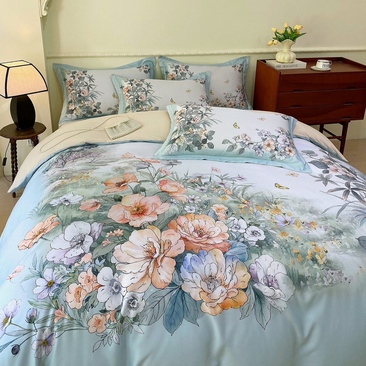 91家纺网 家纺一手货源 找家纺 大麦乐田 2025新款 直播爆款细斜纹磨毛数码印花四件套 仙本娜 兰