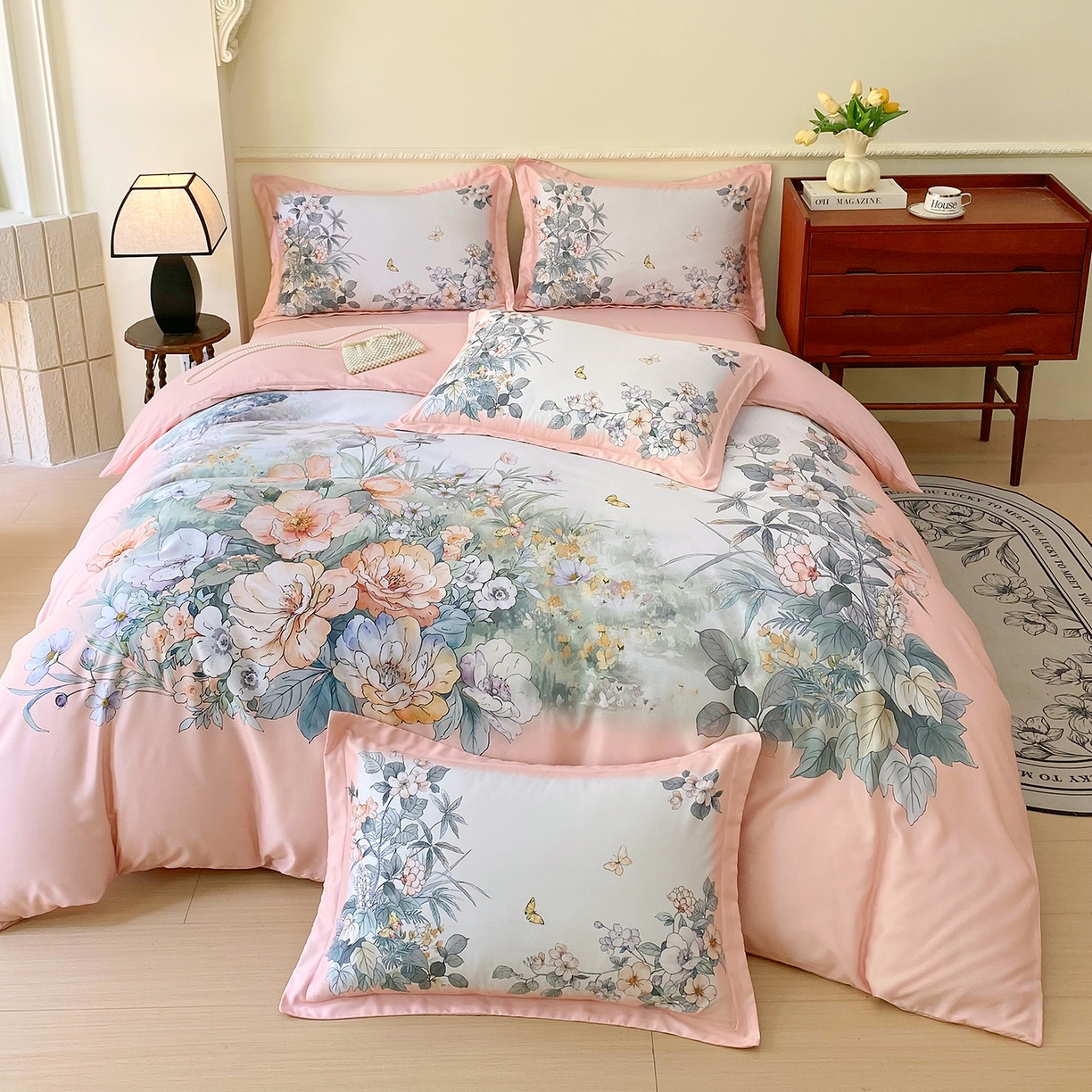 大麦乐田 2025新款 直播爆款细斜纹磨毛数码印花四件套 仙本娜 粉