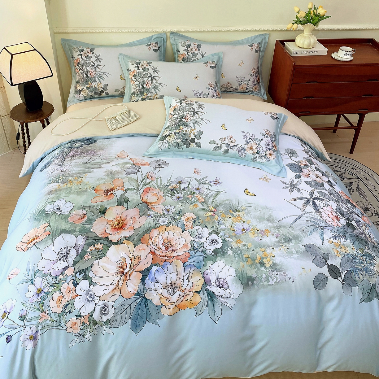 91家纺网 家纺一手货源 找家纺 大麦乐田 2025新款 直播爆款细斜纹磨毛数码印花四件套 仙本娜 兰