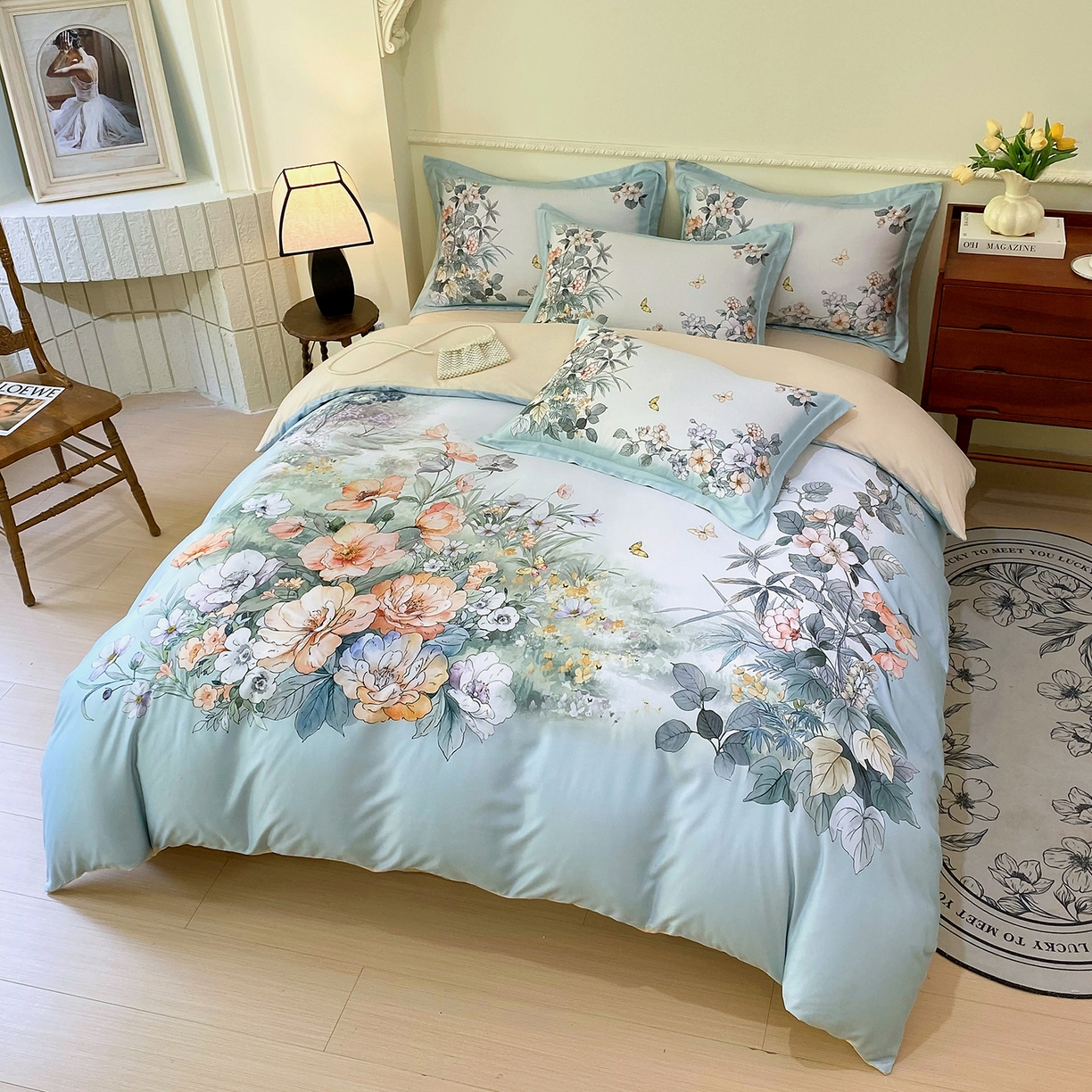 91家纺网 家纺一手货源 找家纺 大麦乐田 2025新款 直播爆款细斜纹磨毛数码印花四件套 仙本娜 兰