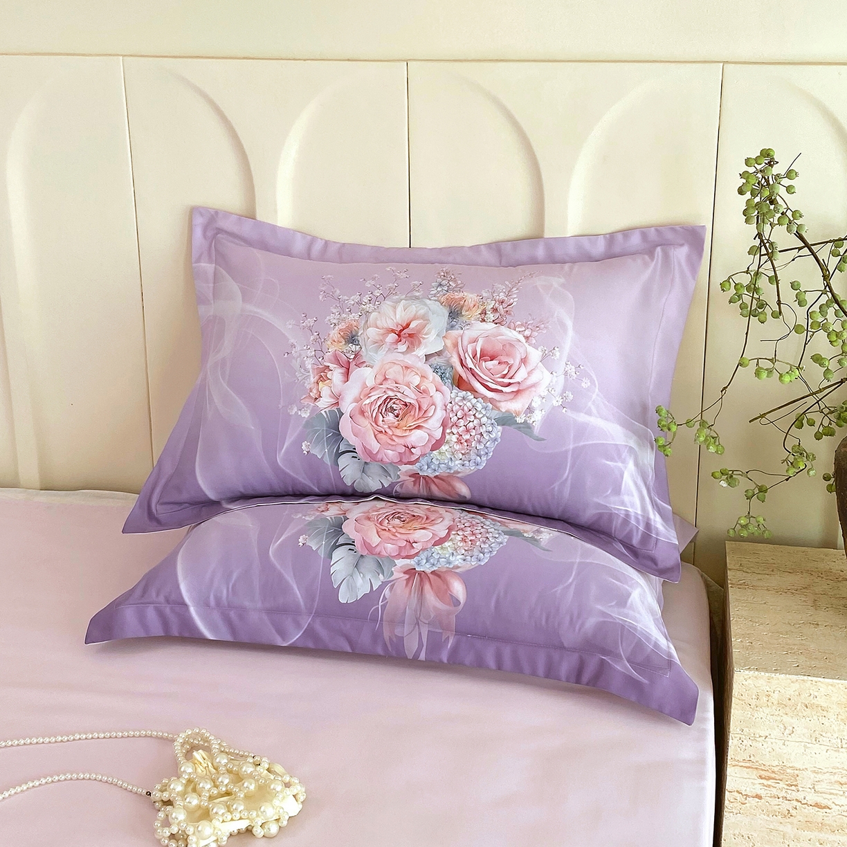 91家纺网 家纺一手货源 找家纺 大麦乐田 2025新款 直播爆款细斜纹磨毛数码印花四件套 月光之梦 紫