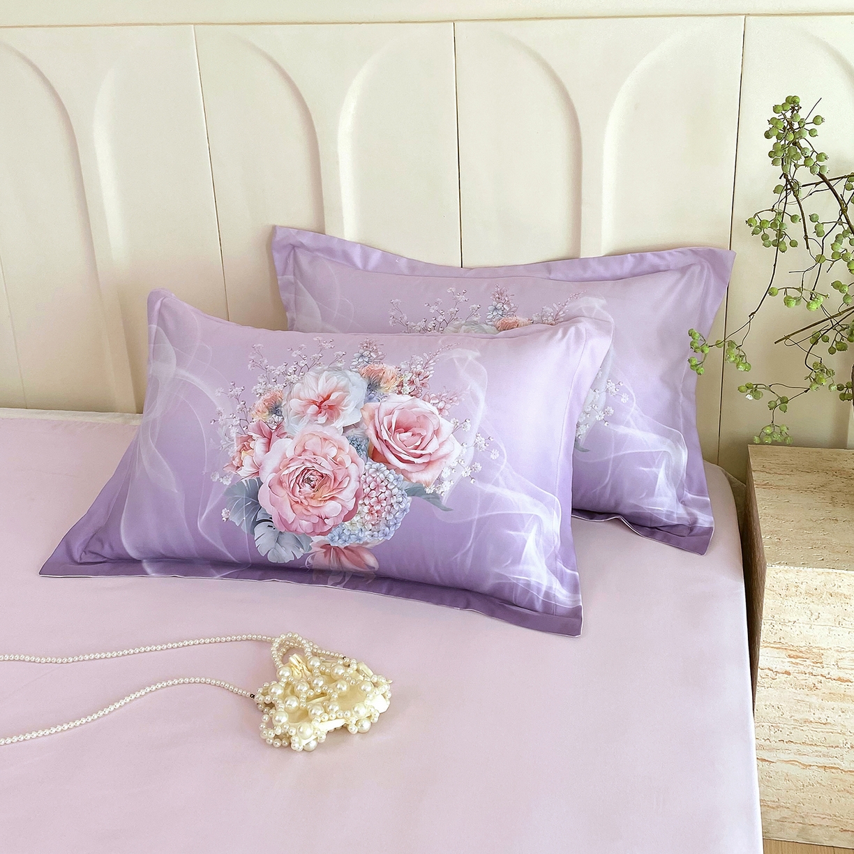 91家纺网 家纺一手货源 找家纺 大麦乐田 2025新款 直播爆款细斜纹磨毛数码印花四件套 月光之梦 紫