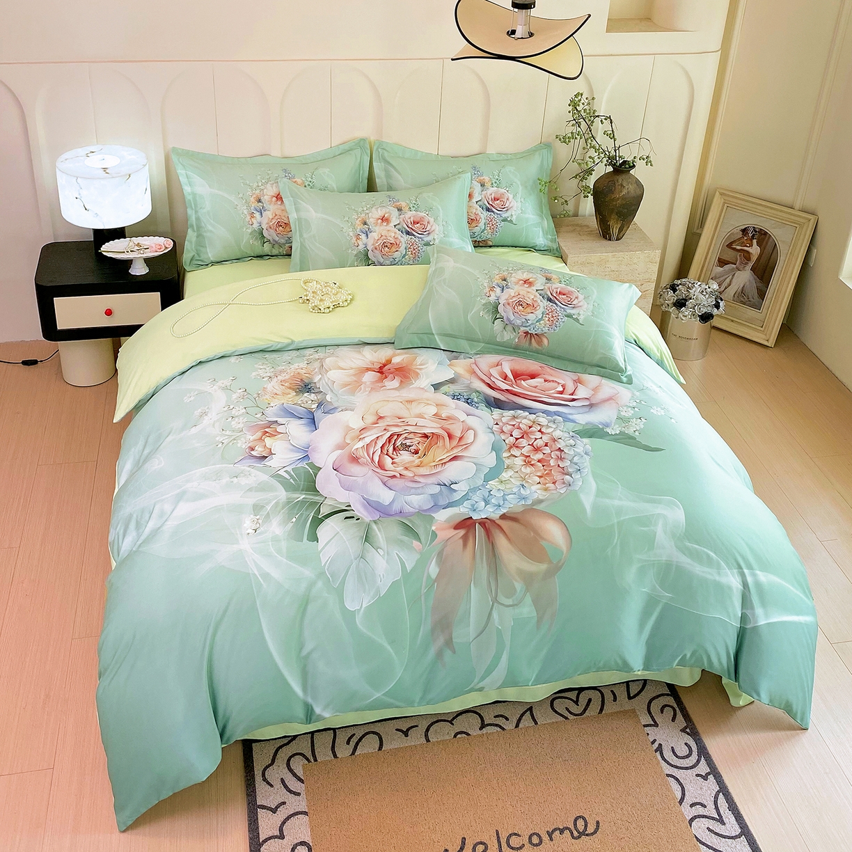 91家纺网 家纺一手货源 找家纺 大麦乐田 2025新款 直播爆款细斜纹磨毛数码印花四件套 月光之梦 兰