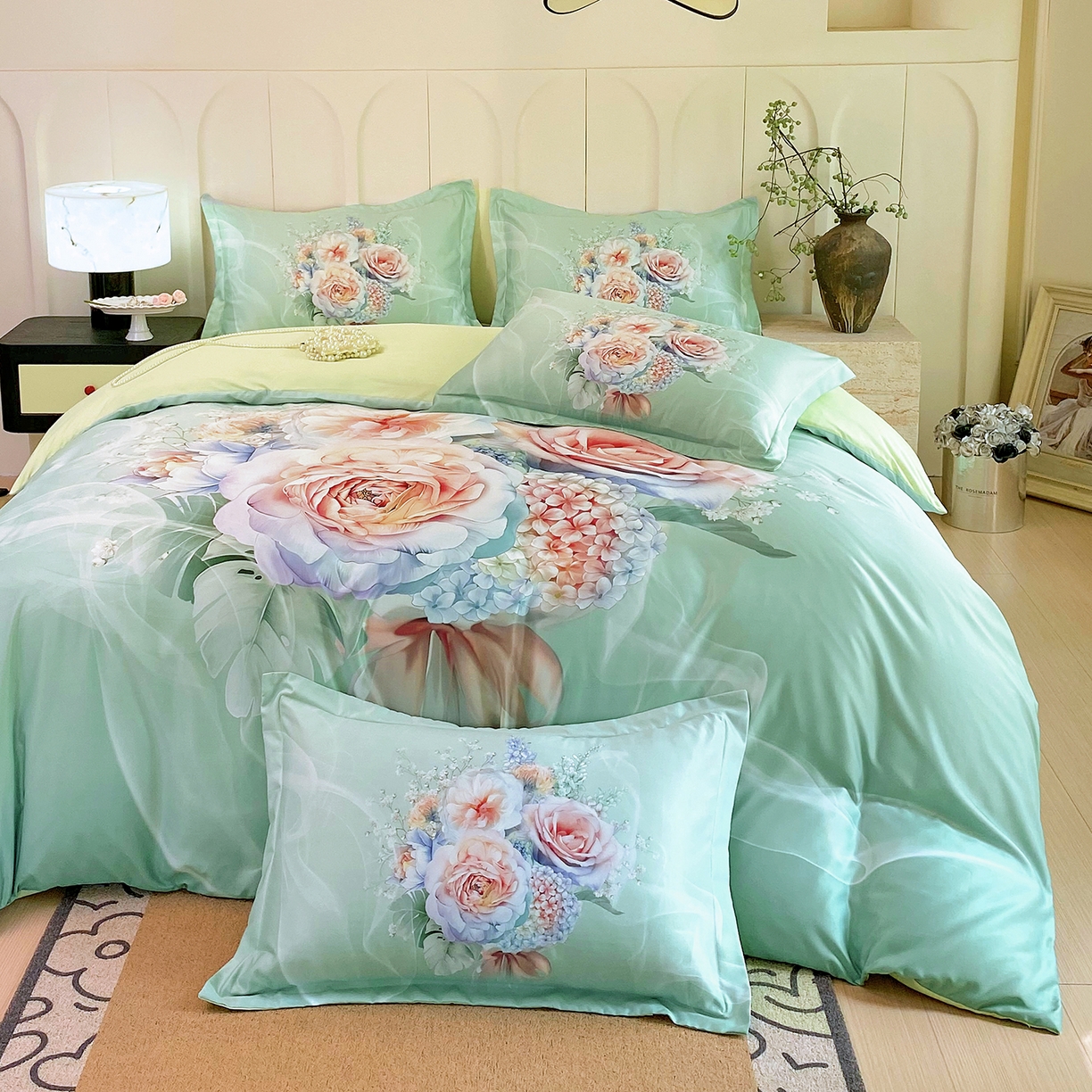 91家纺网 家纺一手货源 找家纺 大麦乐田 2025新款 直播爆款细斜纹磨毛数码印花四件套 月光之梦 兰