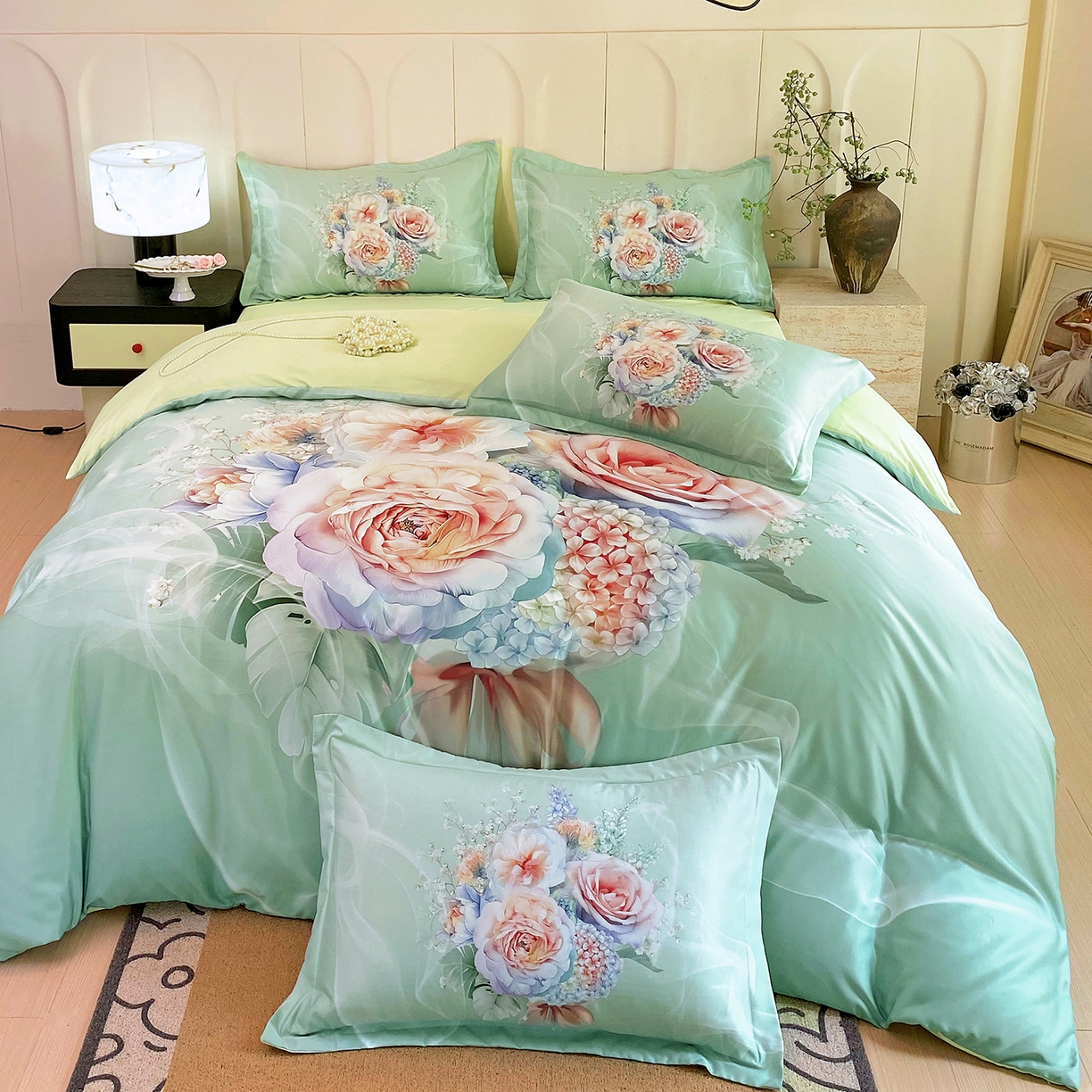 91家纺网 家纺一手货源 找家纺 大麦乐田 2025新款 直播爆款细斜纹磨毛数码印花四件套 月光之梦 兰