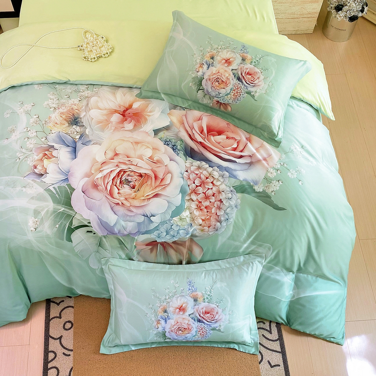 91家纺网 家纺一手货源 找家纺 大麦乐田 2025新款 直播爆款细斜纹磨毛数码印花四件套 月光之梦 兰