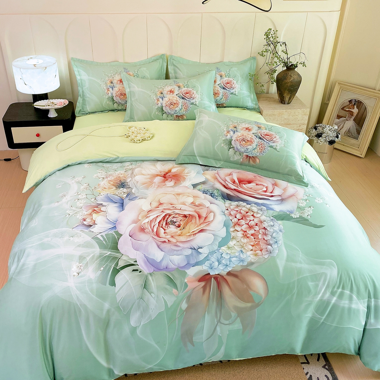 91家纺网 家纺一手货源 找家纺 大麦乐田 2025新款 直播爆款细斜纹磨毛数码印花四件套 月光之梦 兰