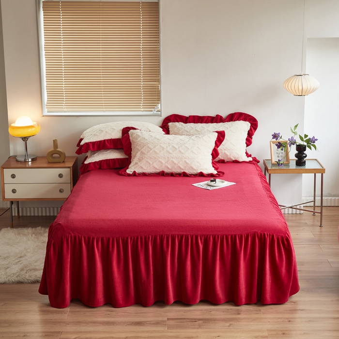 91家纺网 家纺一手货源 找家纺 （总）睡美人 2025新款韩版塔芙绒牛奶绒床单床裙床笠款四件套