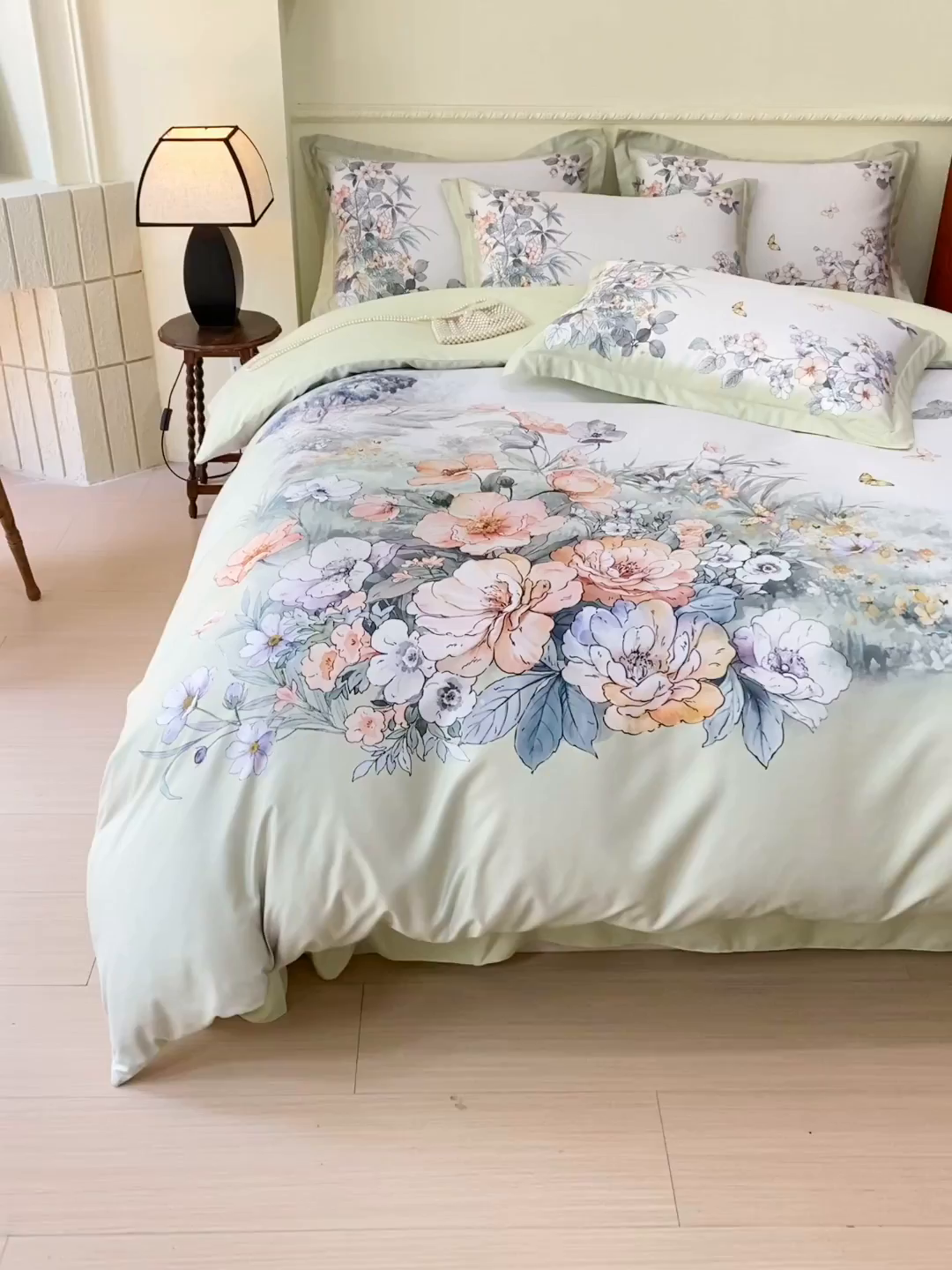 91家纺网 家纺一手货源 找家纺 大麦乐田 2025新款 直播爆款细斜纹磨毛数码印花四件套 仙本娜 绿