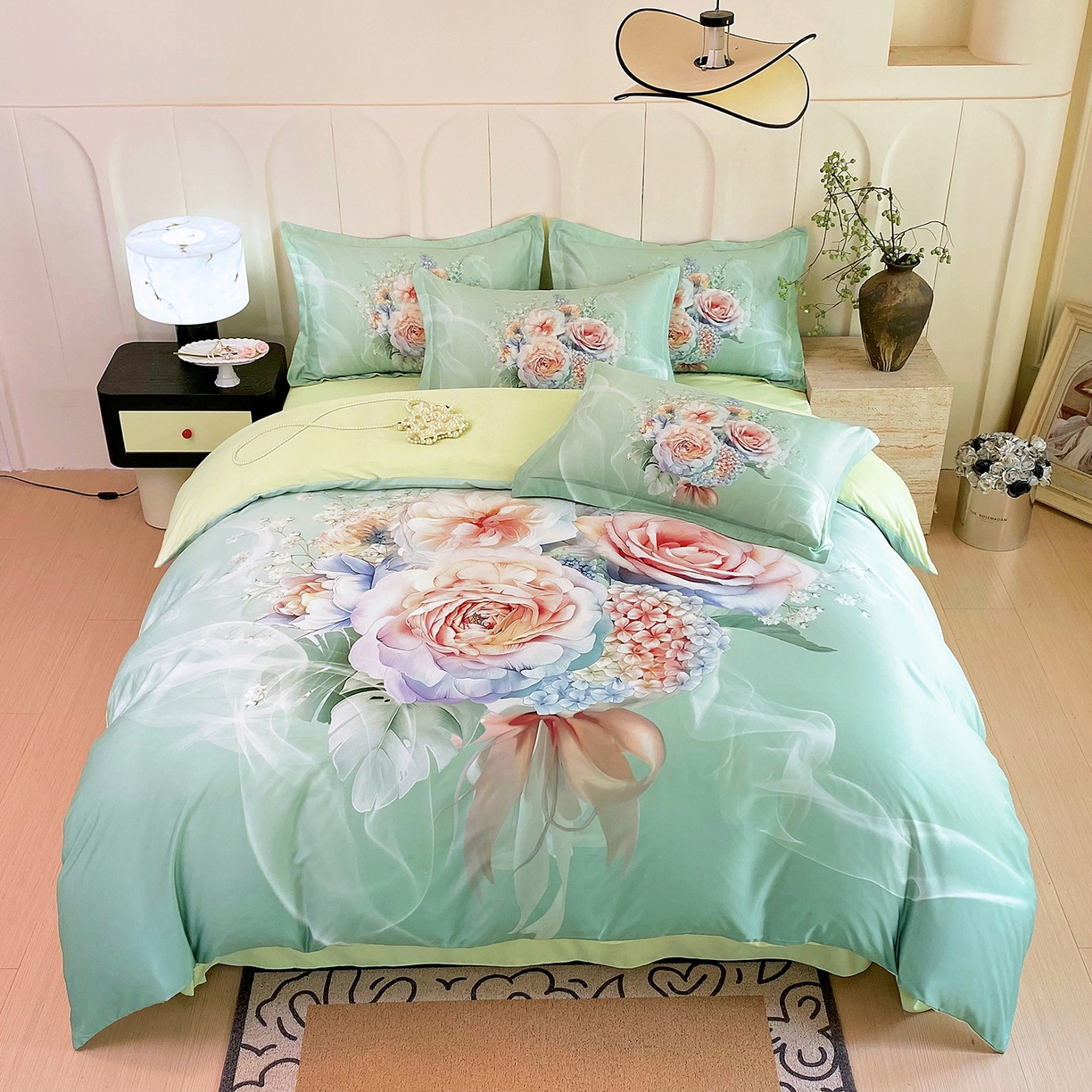 91家纺网 家纺一手货源 找家纺 大麦乐田 2025新款 直播爆款细斜纹磨毛数码印花四件套 月光之梦 兰