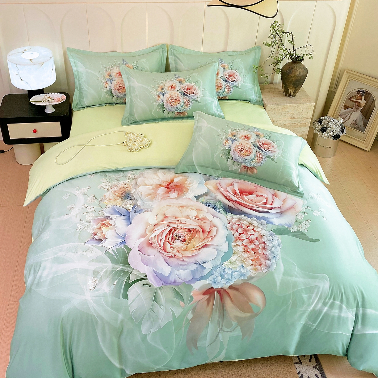 91家纺网 家纺一手货源 找家纺 大麦乐田 2025新款 直播爆款细斜纹磨毛数码印花四件套 月光之梦 兰