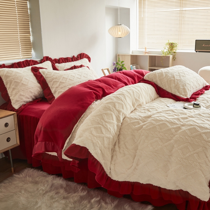 91家纺网 家纺一手货源 找家纺 （总）睡美人 2025新款韩版塔芙绒牛奶绒床单床裙床笠款四件套