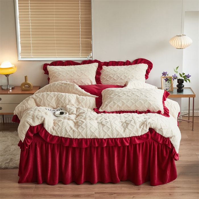 91家纺网 家纺一手货源 找家纺 （总）睡美人 2025新款韩版塔芙绒牛奶绒床单床裙床笠款四件套