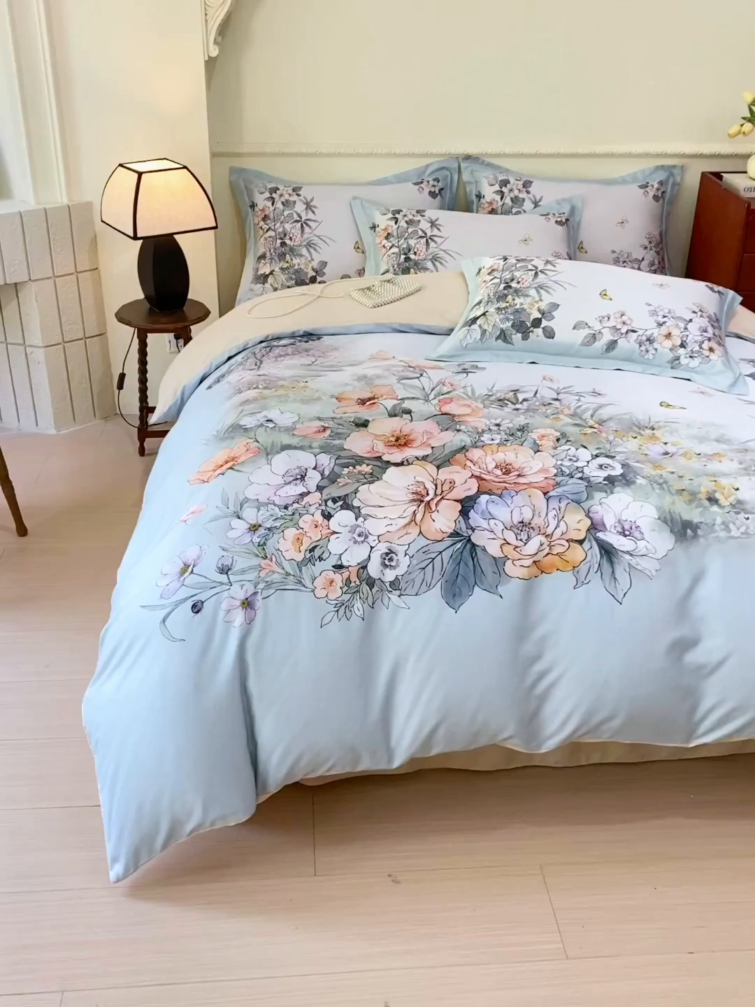 91家纺网 家纺一手货源 找家纺 大麦乐田 2025新款 直播爆款细斜纹磨毛数码印花四件套 仙本娜 兰