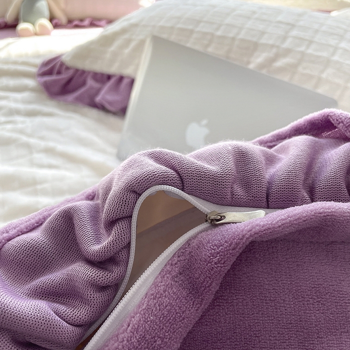 91家纺网 家纺一手货源 找家纺 （总）睡美人 2025新款韩版方块兔绒牛奶绒床裙公主款四件套