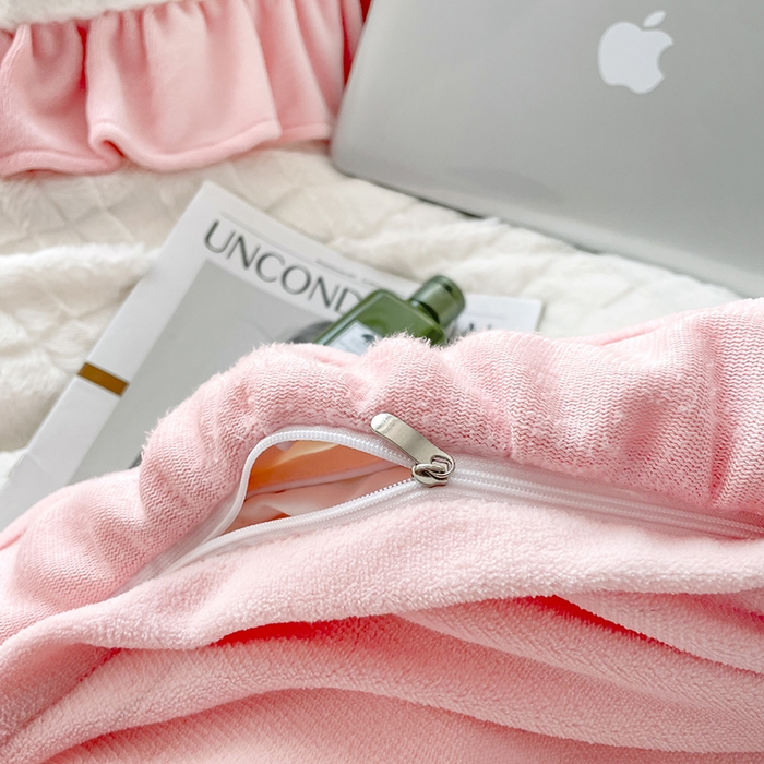 91家纺网 家纺一手货源 找家纺 睡美人 2025新款韩版方块兔绒牛奶绒床裙公主款四件套 方块兔绒-少女粉