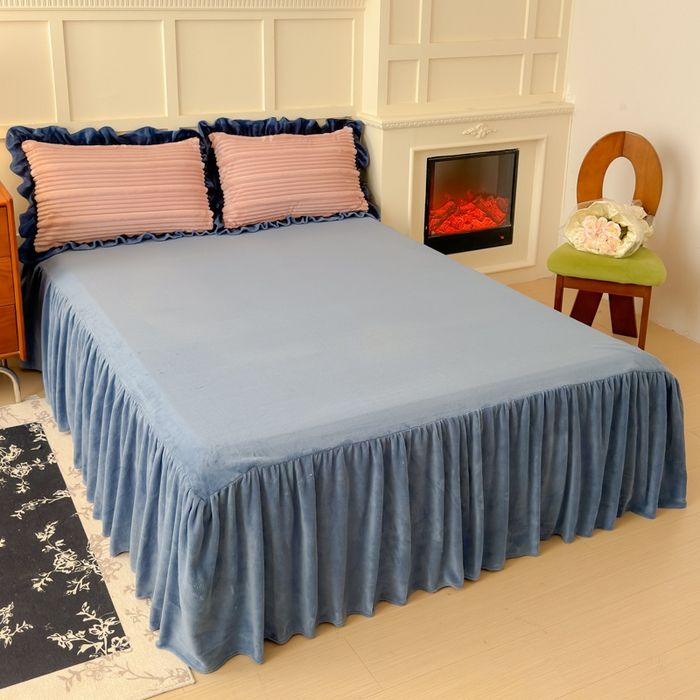 91家纺网 家纺一手货源 找家纺 睡美人 2025新款牛奶绒韩版四件套子母条双边床裙床单款 子母条-罗马灰