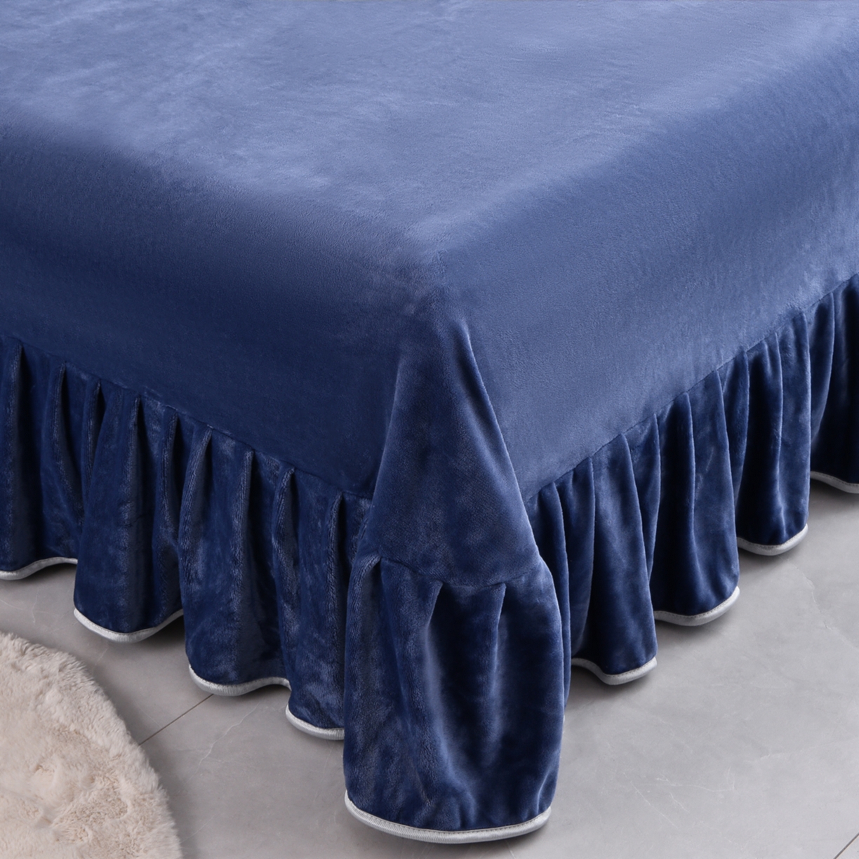 91家纺网 家纺一手货源 找家纺 启扬 2025直播爆款新款8.5斤加厚高克重牛奶绒四件套床裙款法莱绒宝宝绒金貂绒 相思叶语-蓝