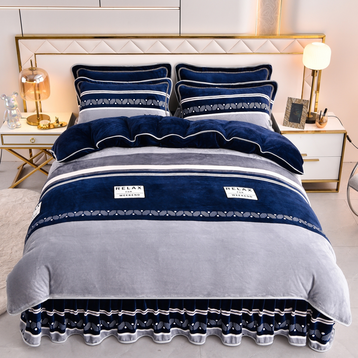 91家纺网 家纺一手货源 找家纺 启扬 2025直播爆款新款8.5斤加厚高克重牛奶绒四件套床裙款法莱绒宝宝绒金貂绒 安格斯