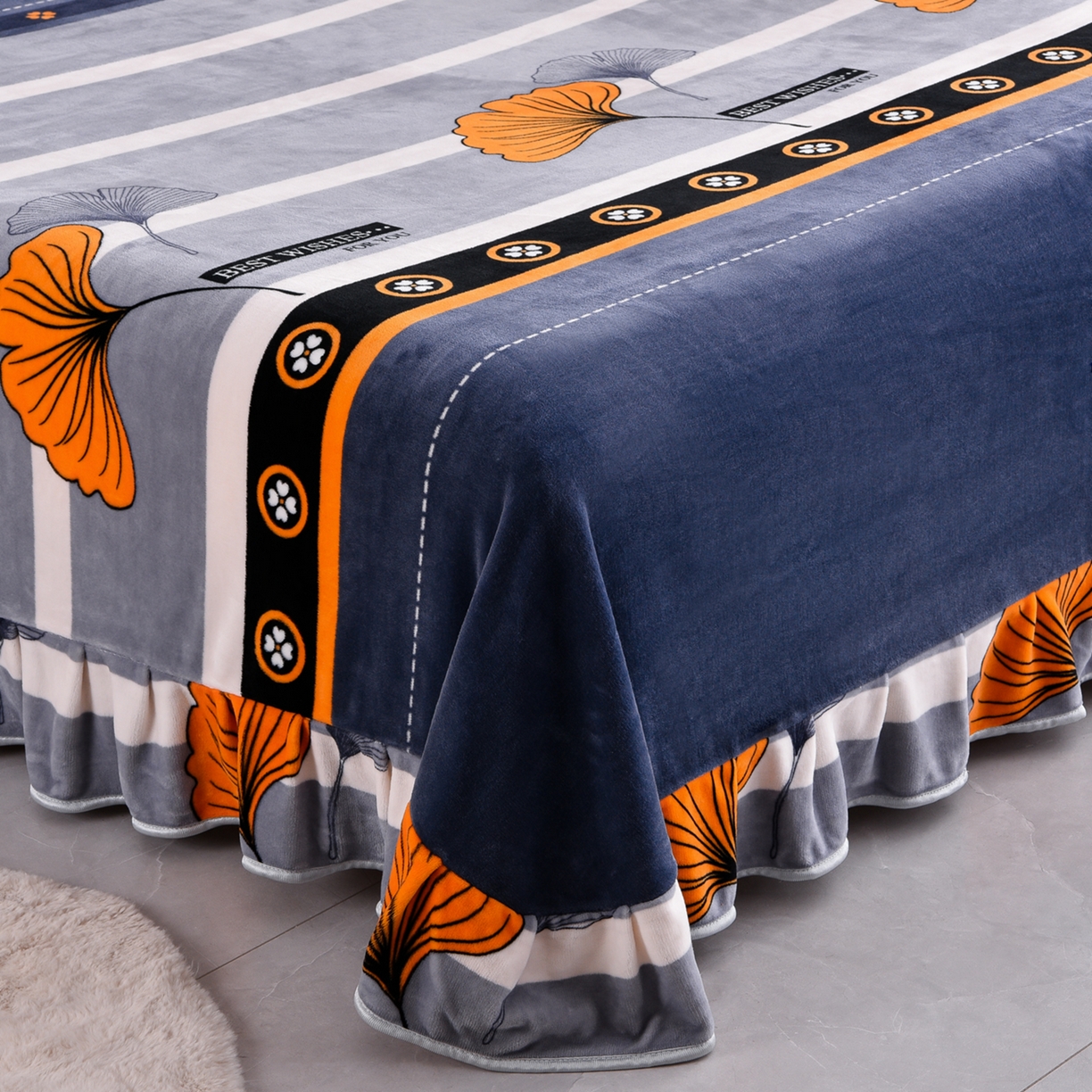 91家纺网 家纺一手货源 找家纺 启扬 2025直播爆款新款8.5斤加厚高克重牛奶绒四件套床裙款法莱绒宝宝绒金貂绒 幸运相伴