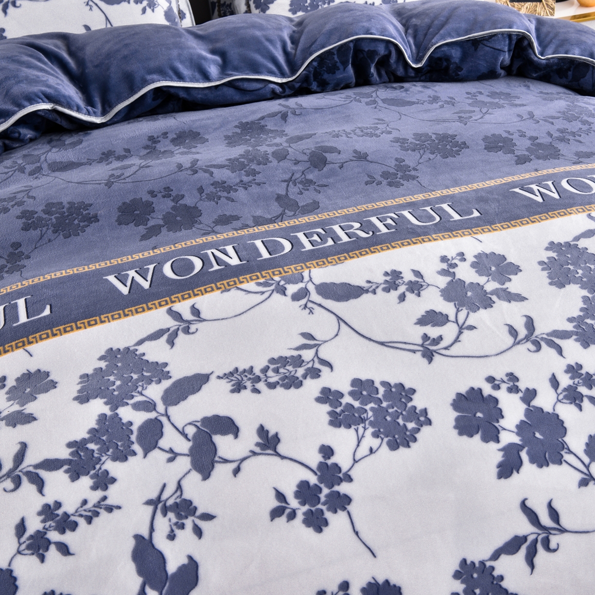 91家纺网 家纺一手货源 找家纺 启扬 2025直播爆款新款8.5斤加厚高克重牛奶绒四件套床裙款法莱绒宝宝绒金貂绒 幽兰馨语