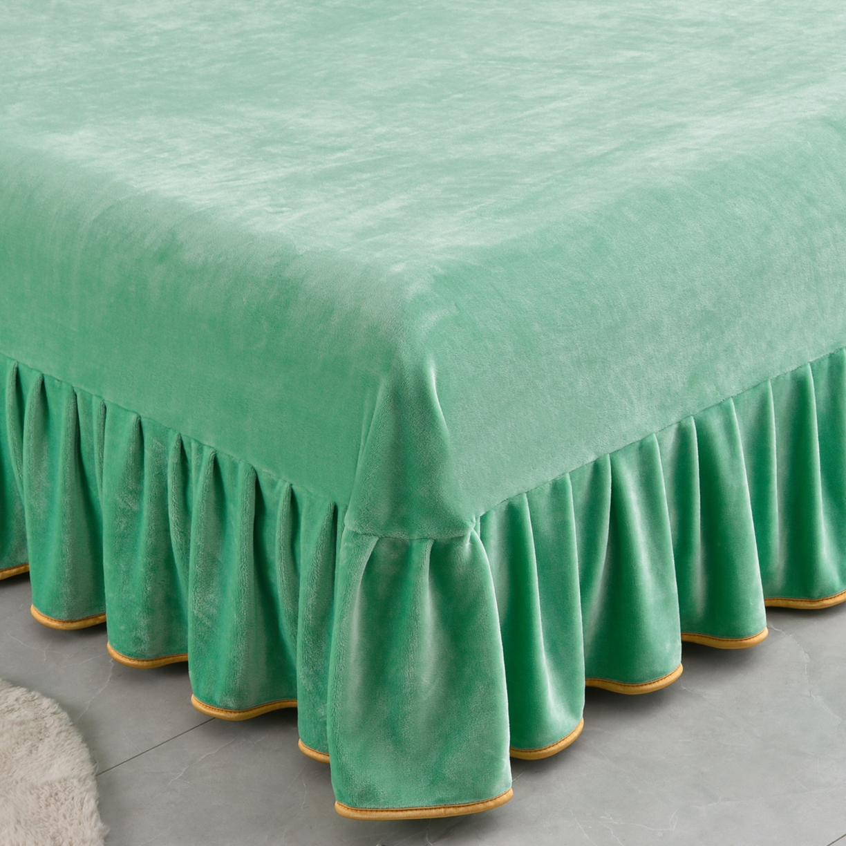 91家纺网 家纺一手货源 找家纺 启扬 2025直播爆款新款8.5斤加厚高克重牛奶绒四件套床裙款法莱绒宝宝绒金貂绒 花漫里